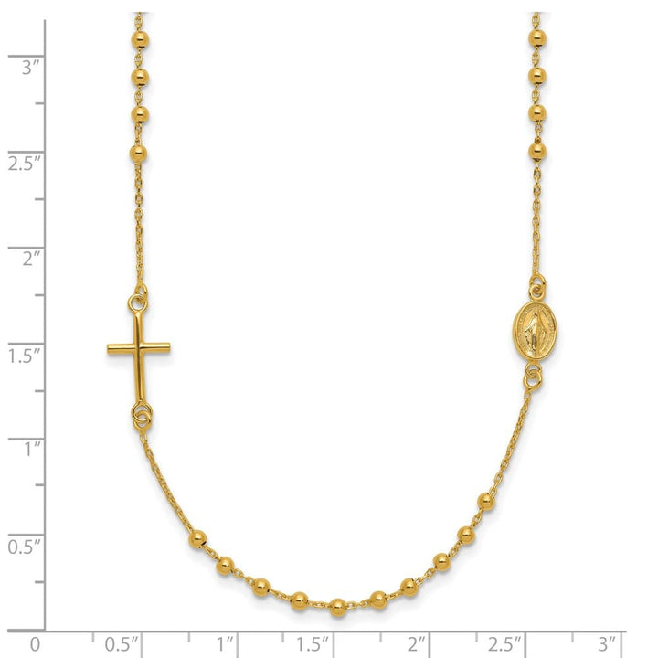 14K Yellow Gold Cross Miraculous Medal Rosary Design 16 inch Necklace