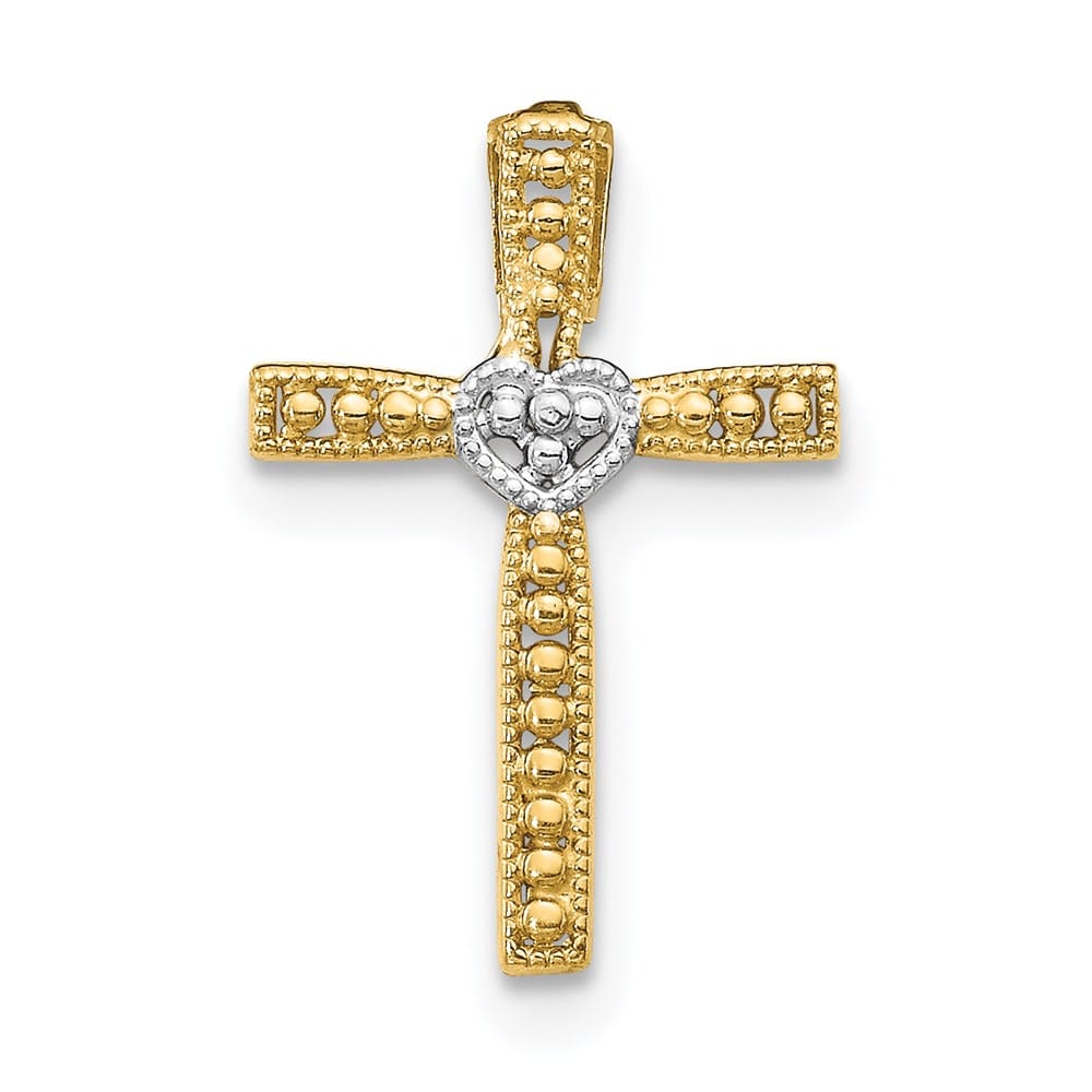 14K Yellow Gold Cross with Heart Center Pendant