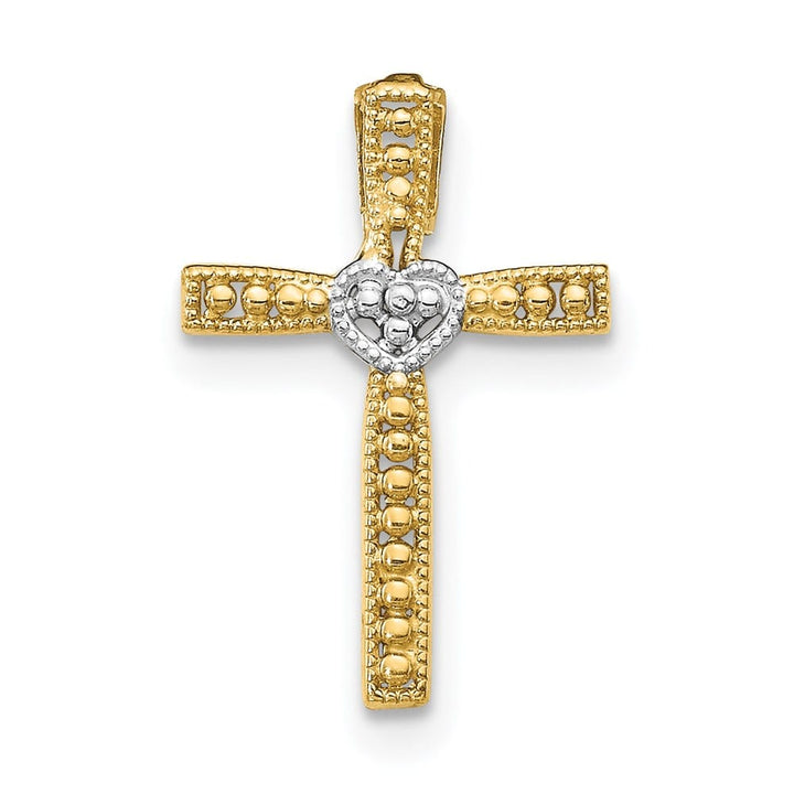 14K Yellow Gold Cross with Heart Center Pendant