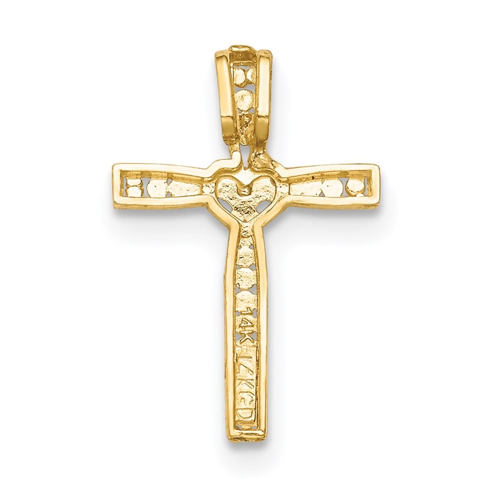 14K Yellow Gold Cross with Heart Center Pendant