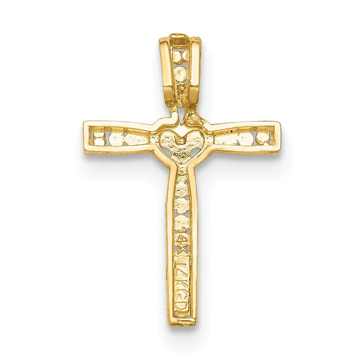 14K Yellow Gold Cross with Heart Center Pendant