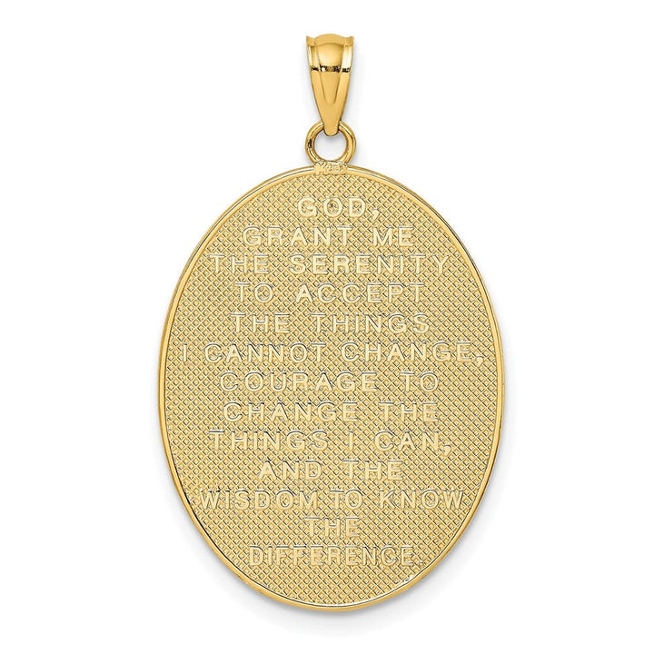 14K Yellow Gold Cross with Serenity Prayer on Back Oval Disc Charm