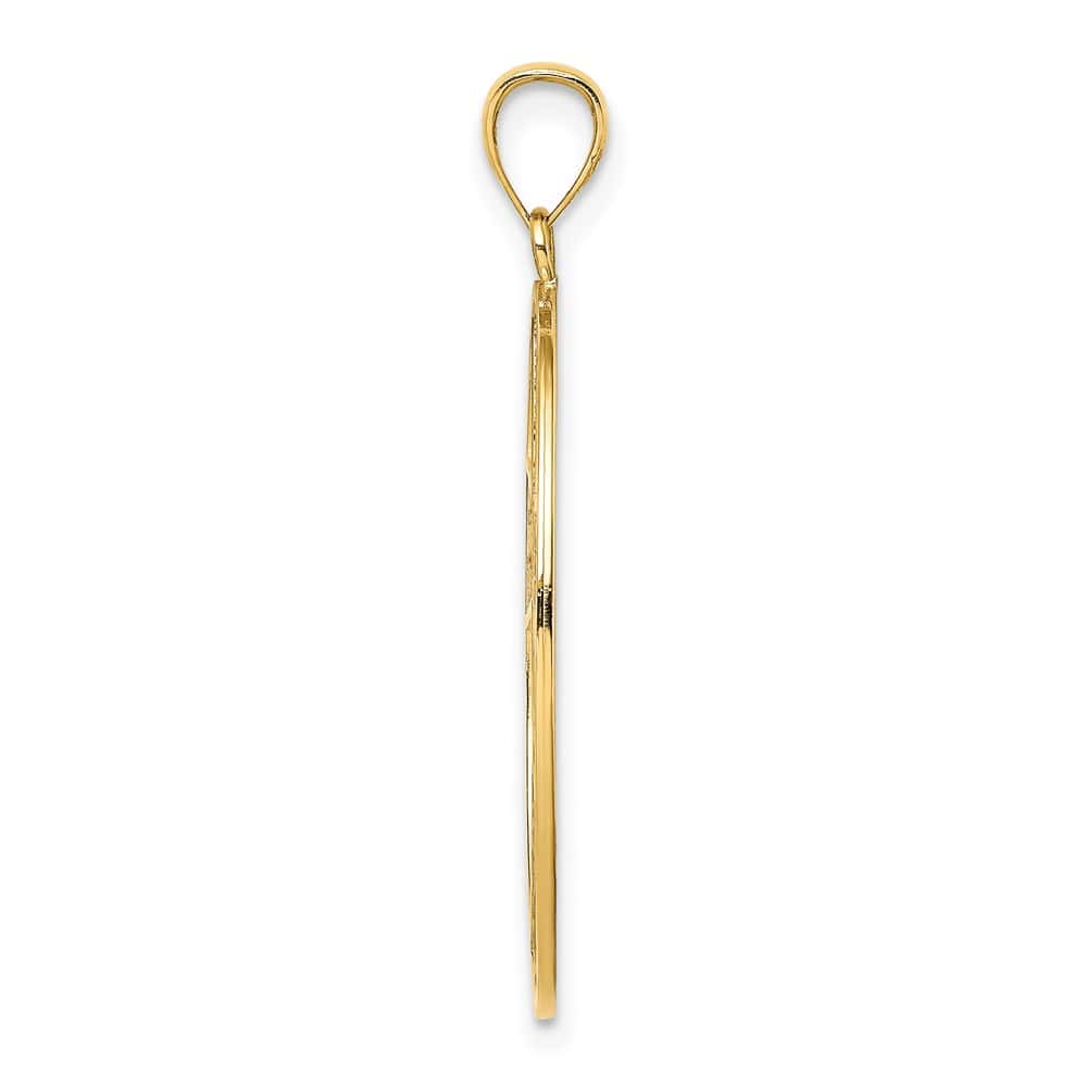 14K Yellow Gold Cross with Serenity Prayer on Back Oval Disc Charm