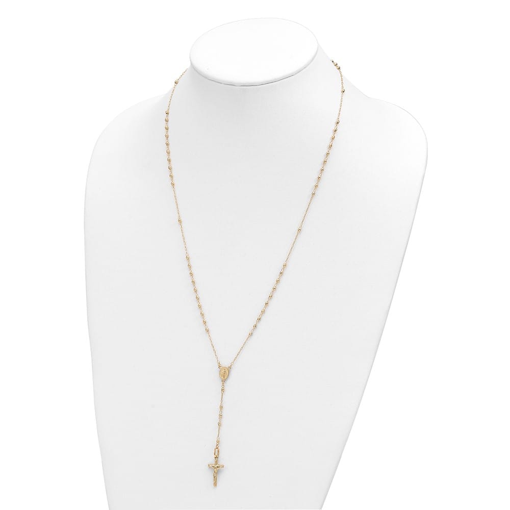 14K Yellow Gold Crucifix Miraculous Medal Rosary 24 inch Necklace
