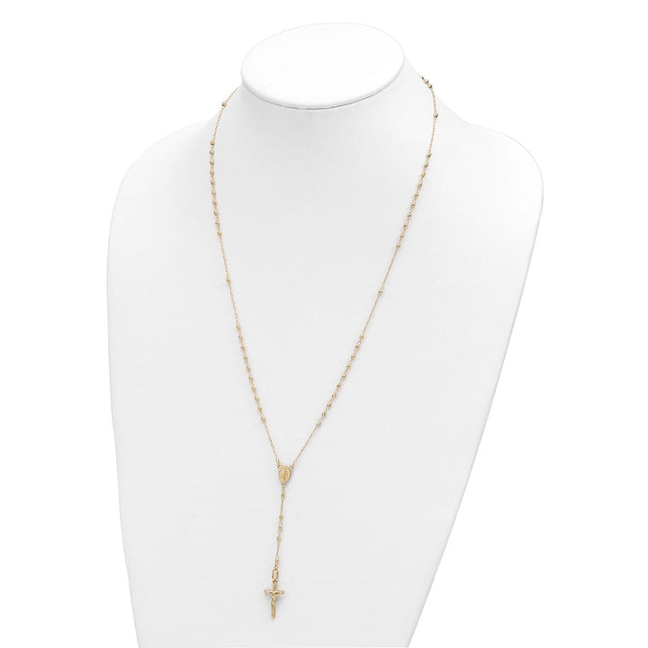 14K Yellow Gold Crucifix Miraculous Medal Rosary 24 inch Necklace