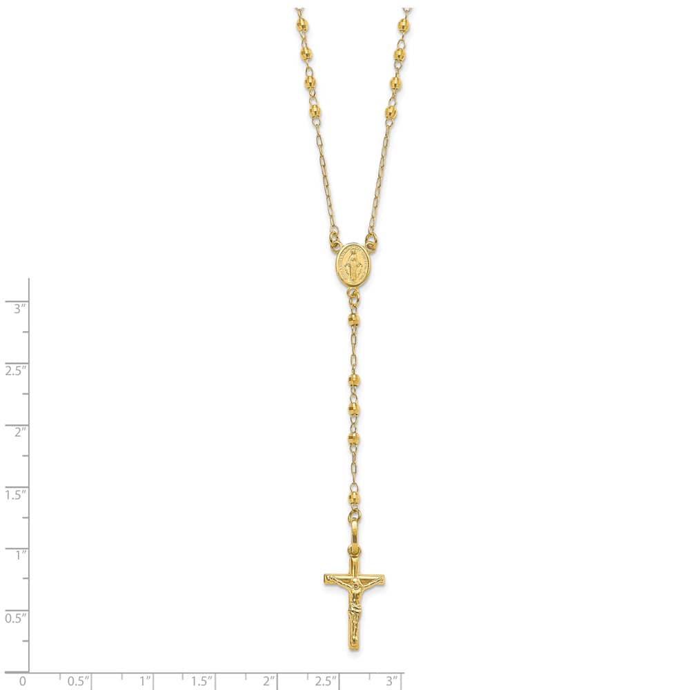 14K Yellow Gold Crucifix Miraculous Medal Rosary 24 inch Necklace