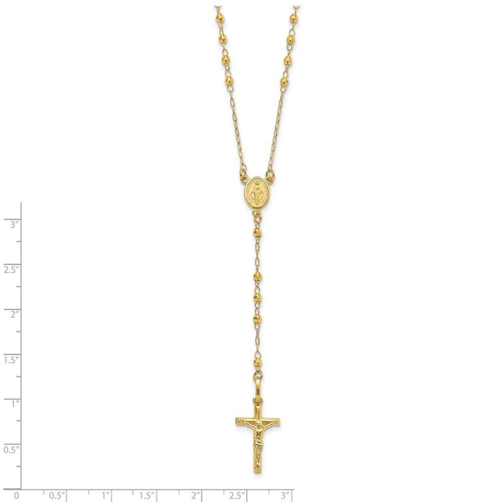 14K Yellow Gold Crucifix Miraculous Medal Rosary 24 inch Necklace