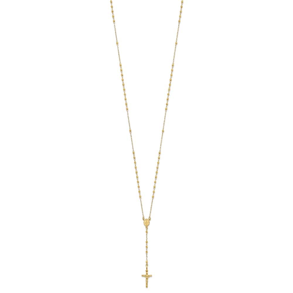 14K Yellow Gold Crucifix Miraculous Medal Rosary 24 inch Necklace