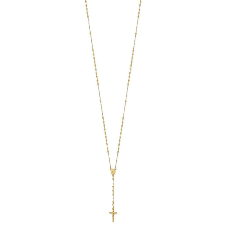 14K Yellow Gold Crucifix Miraculous Medal Rosary 24 inch Necklace
