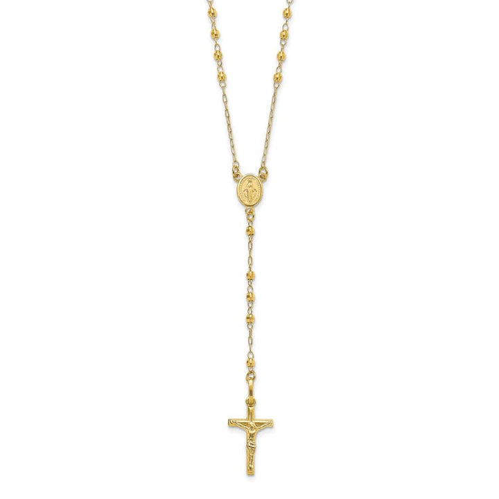 14K Yellow Gold Crucifix Miraculous Medal Rosary 24 inch Necklace
