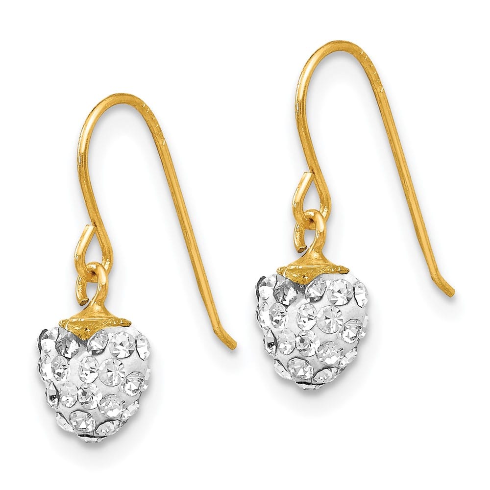 14K Yellow Gold Crystal Heart Dangle French Hook Earrings, view 2 of 4