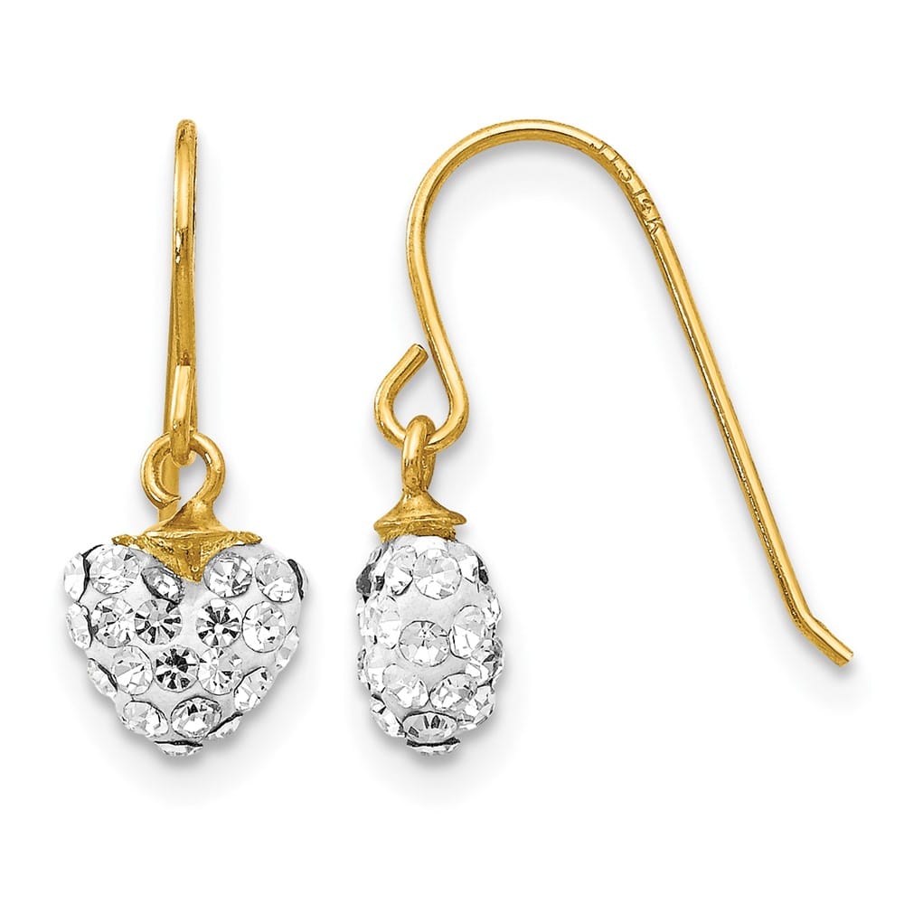 14K Yellow Gold Crystal Heart Dangle French Hook Earrings, view 1 of 4