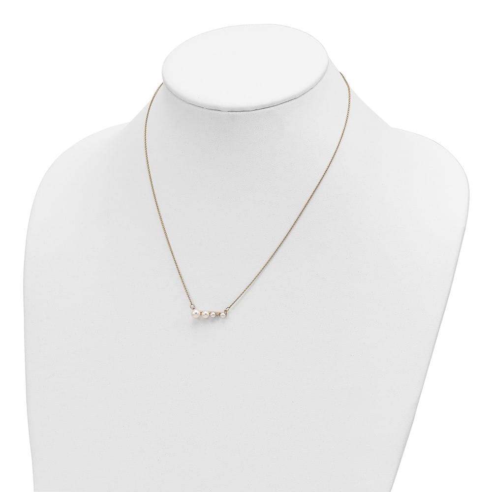 14K Yellow Gold Cultured Pearl and 0.01 carat Diamond 17 inch Necklace