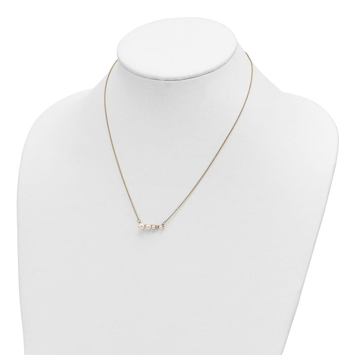 14K Yellow Gold Cultured Pearl and 0.01 carat Diamond 17 inch Necklace
