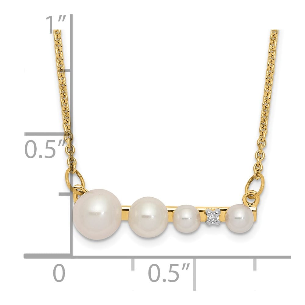 14K Yellow Gold Cultured Pearl and 0.01 carat Diamond 17 inch Necklace