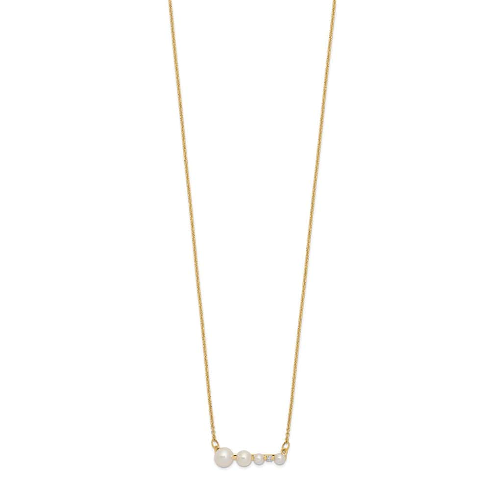 14K Yellow Gold Cultured Pearl and 0.01 carat Diamond 17 inch Necklace