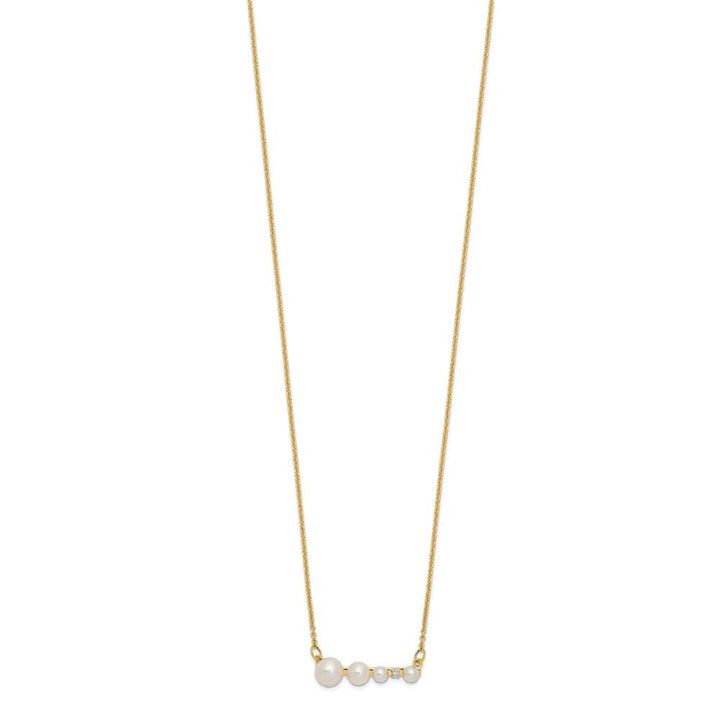 14K Yellow Gold Cultured Pearl and 0.01 carat Diamond 17 inch Necklace