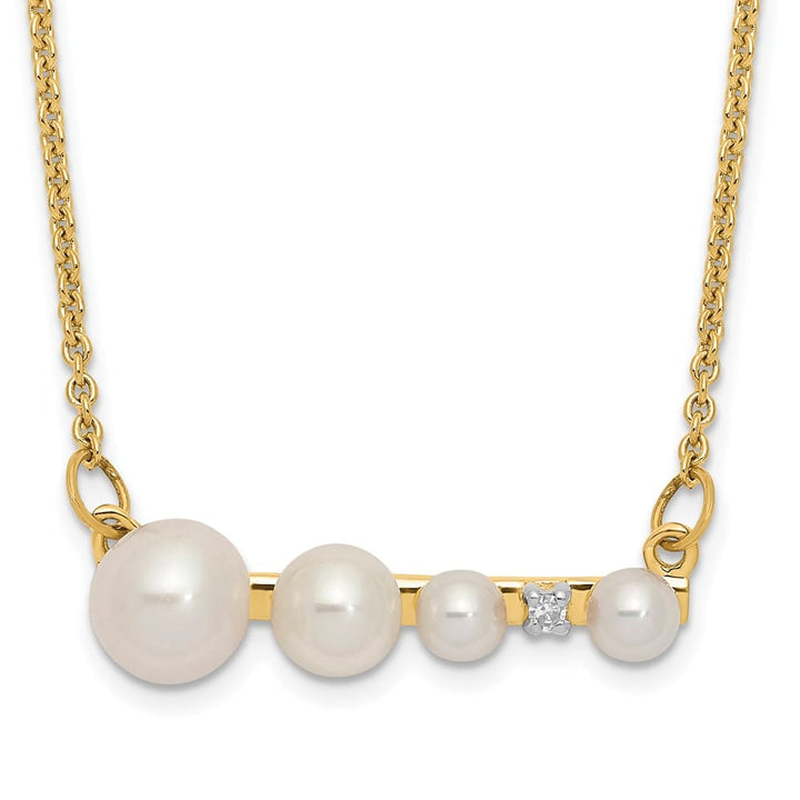 14K Yellow Gold Cultured Pearl and 0.01 carat Diamond 17 inch Necklace