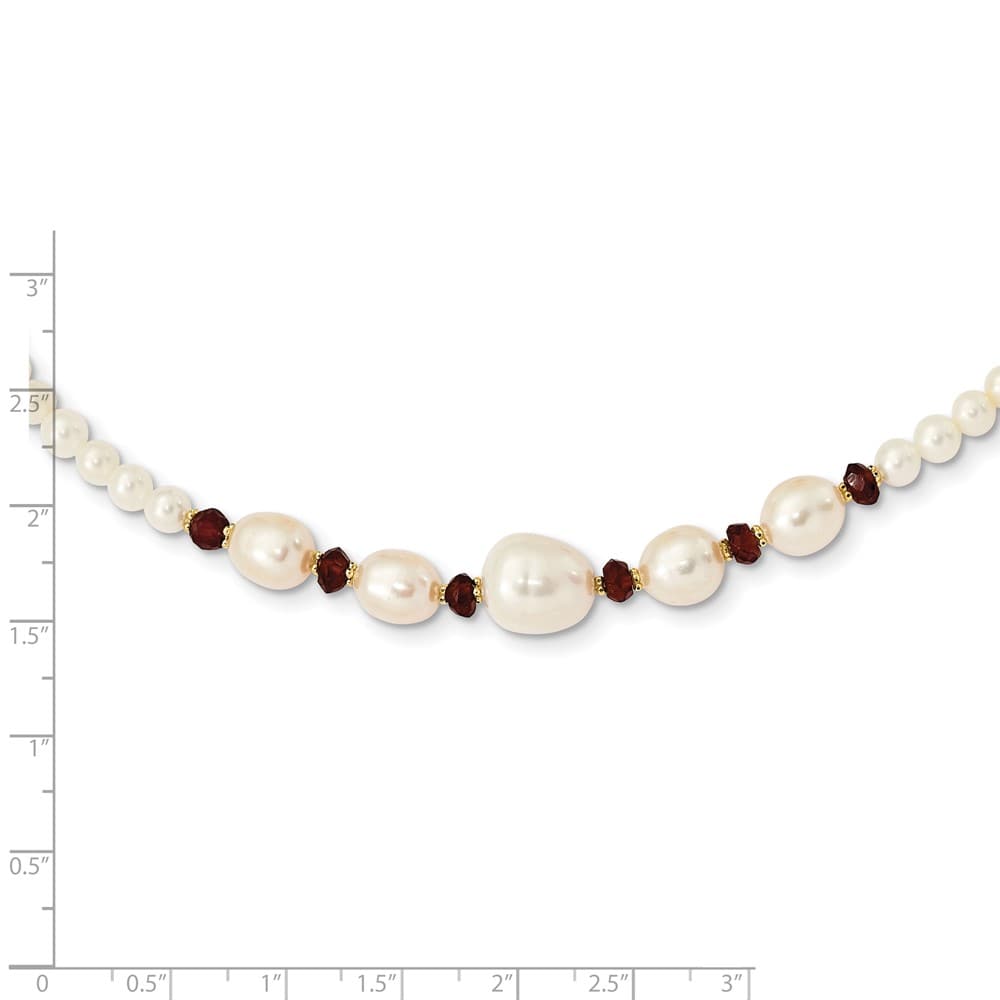 14K Yellow Gold Cultured Pearl and 4.0GA Garnet Bead 18 inch Necklace