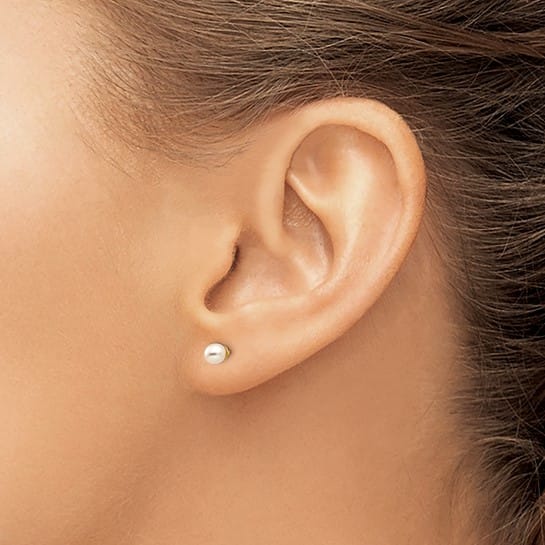 14k Yellow Gold Cultured Pearl Gold Ball Earring