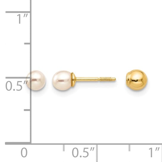 14k Yellow Gold Cultured Pearl Gold Ball Earring