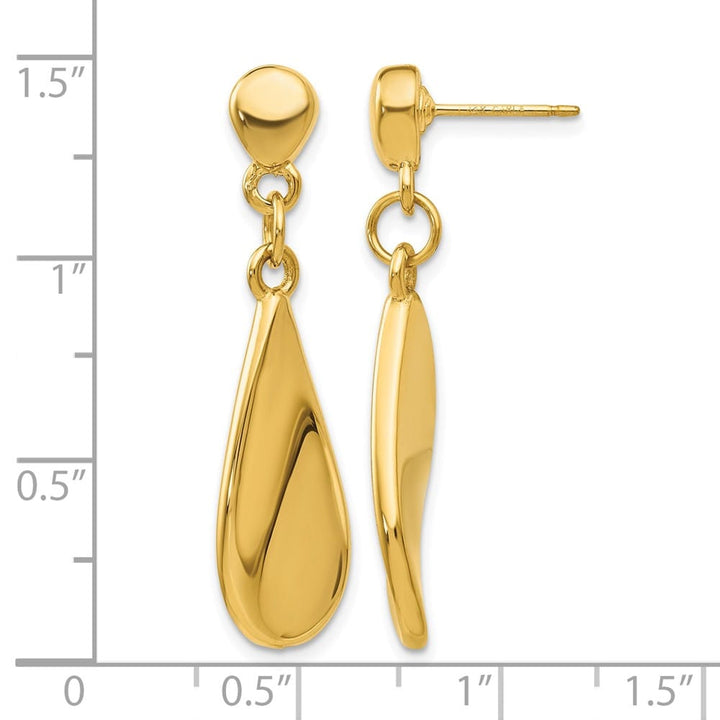 14K Yellow Gold Curved Teardrop Dangle Post Earrings, view 4 of 4