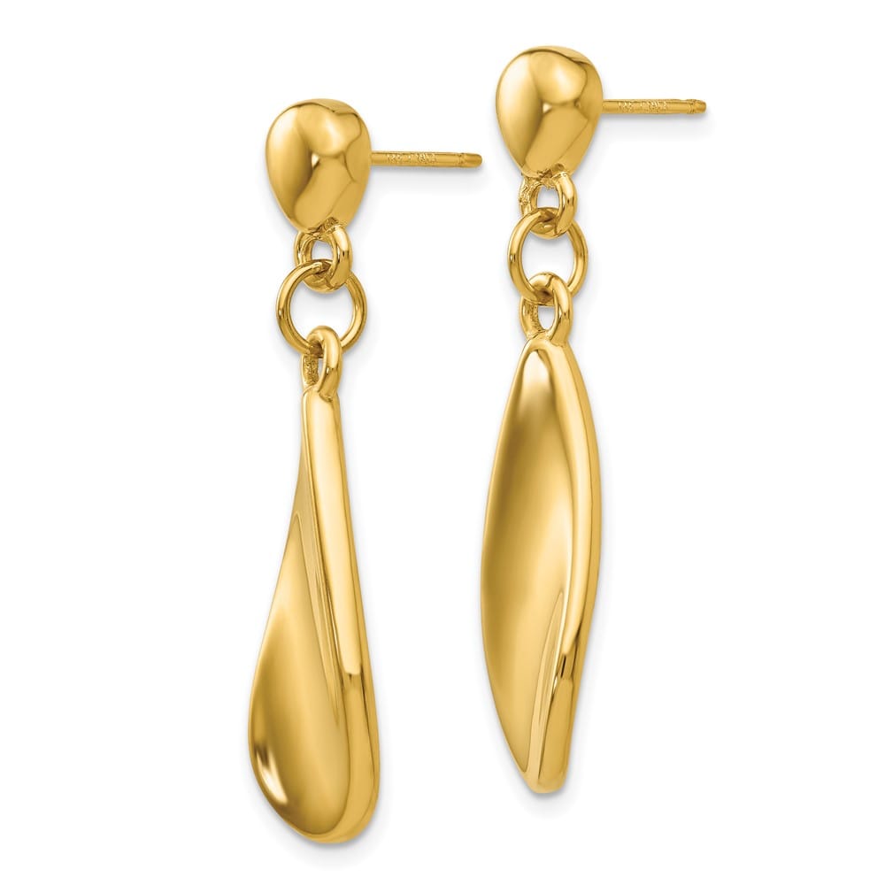 14K Yellow Gold Curved Teardrop Dangle Post Earrings, view 2 of 4