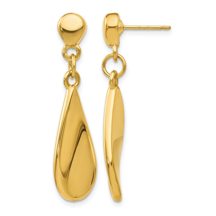 14K Yellow Gold Curved Teardrop Dangle Post Earrings, view 1 of 4