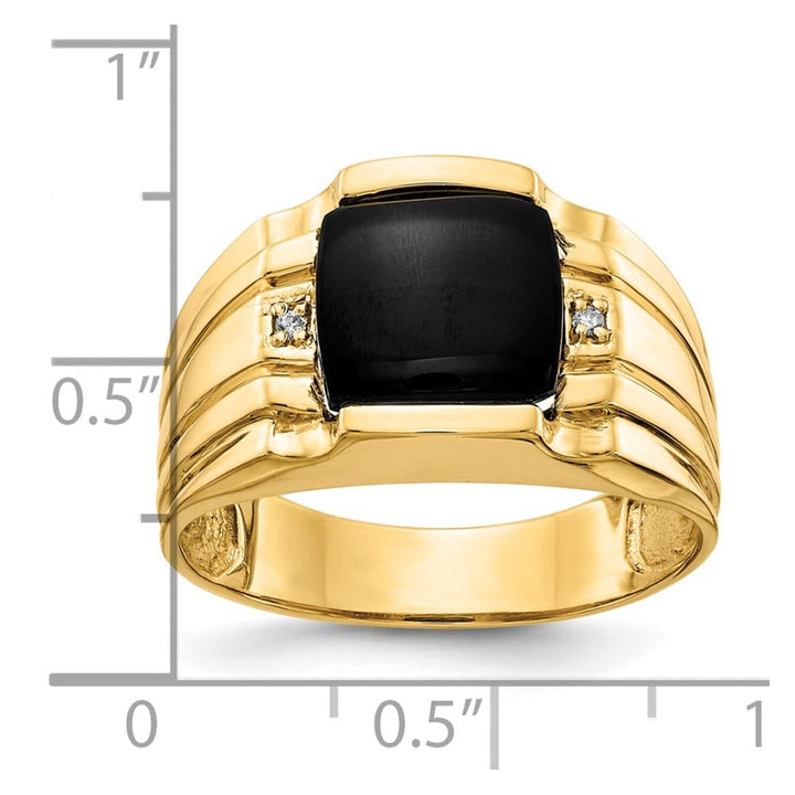 14k Yellow Gold Cushion Onyx and I1 Diamond Men's Ring
