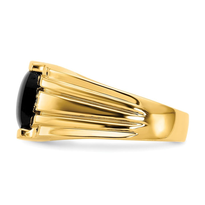 14k Yellow Gold Cushion Onyx and I1 Diamond Men's Ring