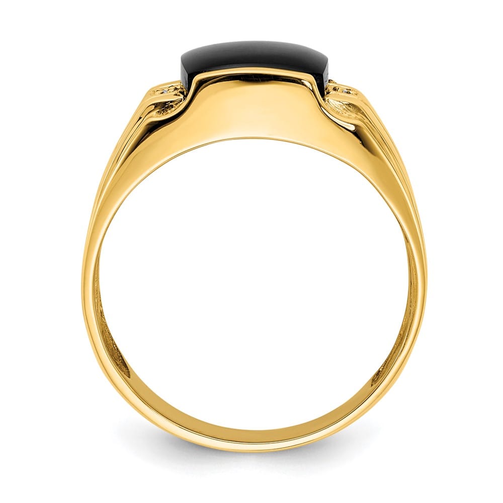 14k Yellow Gold Cushion Onyx and I1 Diamond Men's Ring
