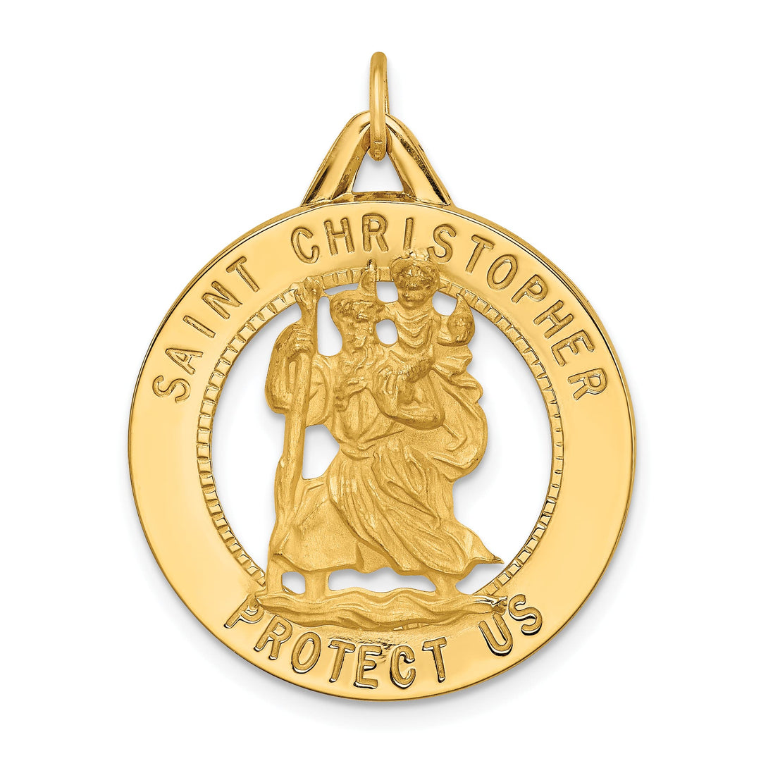 14K Yellow Gold Cut-out St. Christopher Medal Round Pendant