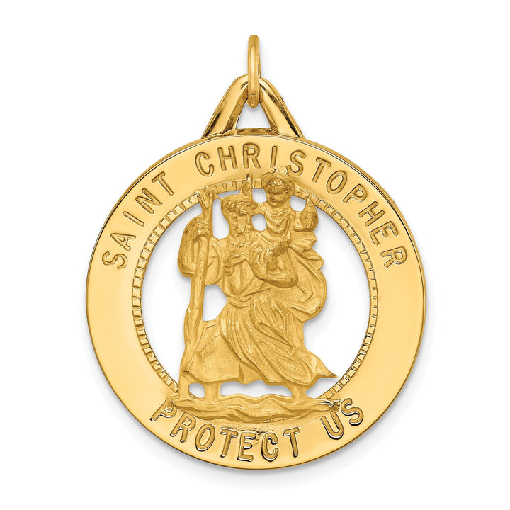 14K Yellow Gold Cut-out St. Christopher Medal Round Pendant