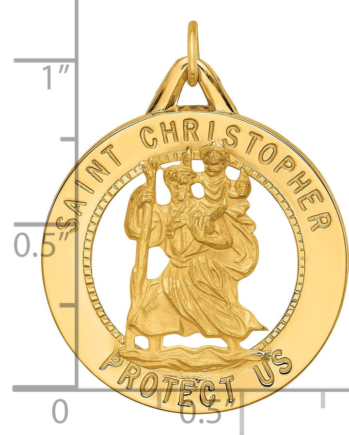 14K Yellow Gold Cut-out St. Christopher Medal Round Pendant
