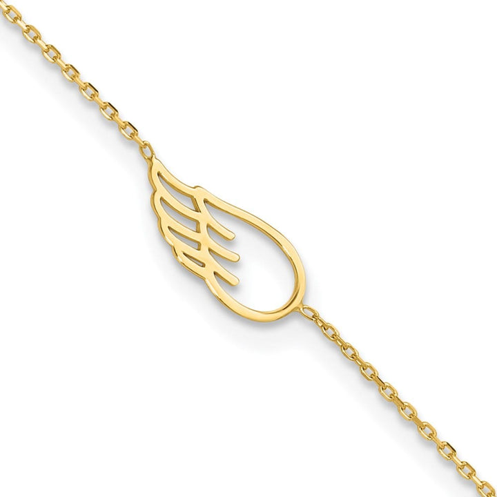 14K Yellow Gold Cut-out Wing Anklet — solid 14K yellow gold, 10 inches long, 1 inch extension, 0.72 mm wide, spring ring clasp, 1.15 g