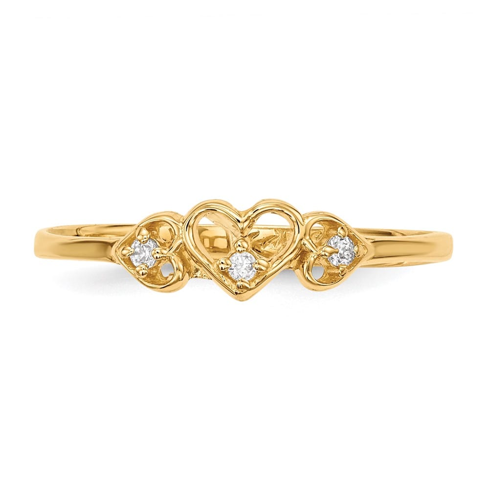 14k Yellow Gold CZ 3-Hearts Ring