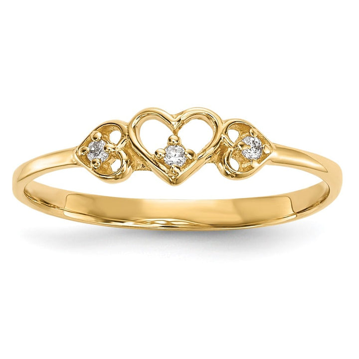 14k Yellow Gold CZ 3-Hearts Ring