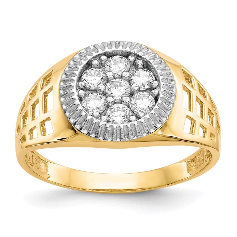 14k Yellow Gold CZ Cluster Men's Ring