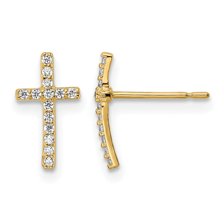 14K Yellow Gold CZ Cross Post Earrings