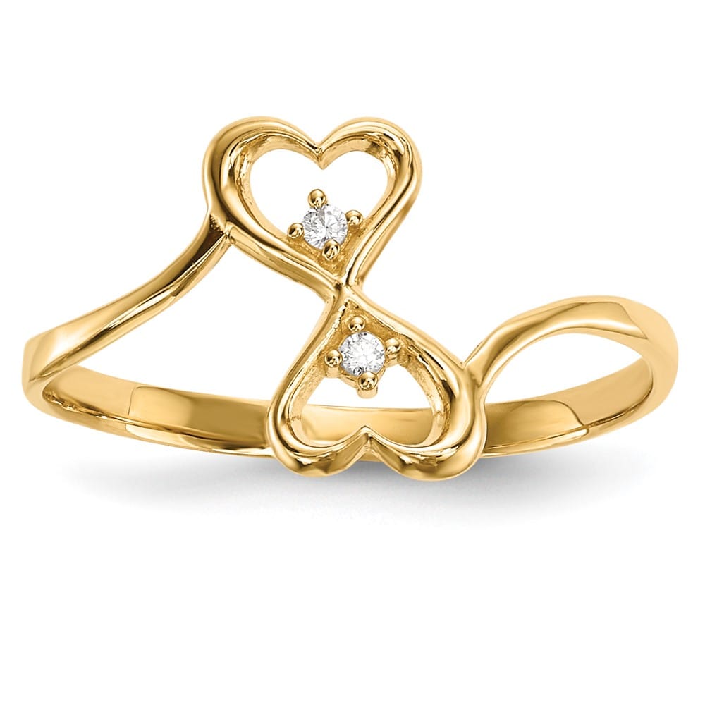 14k Yellow Gold CZ Double Heart Ring