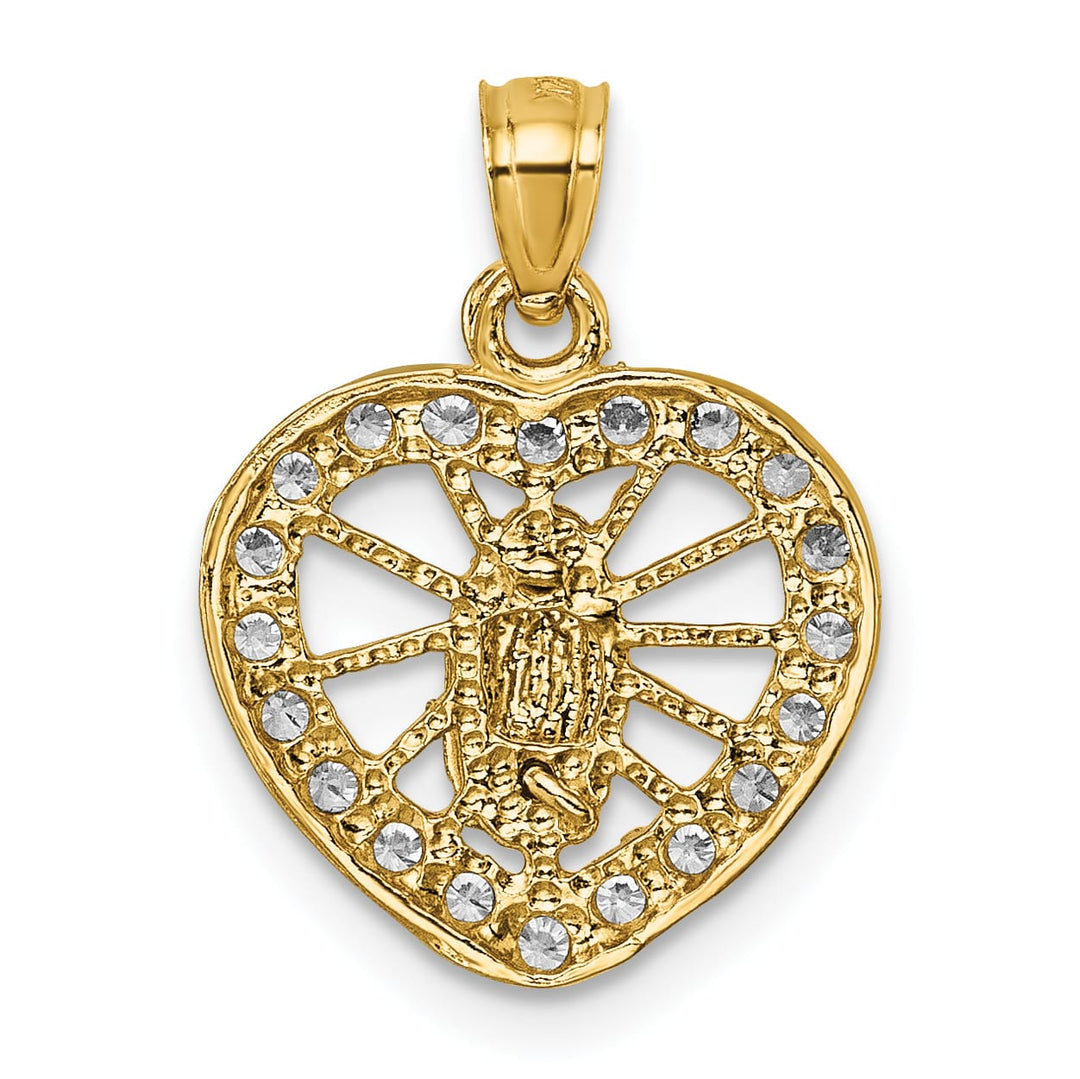 14K Yellow Gold CZ Heart Pierced Design Our Lady of Guadalupe Pendant