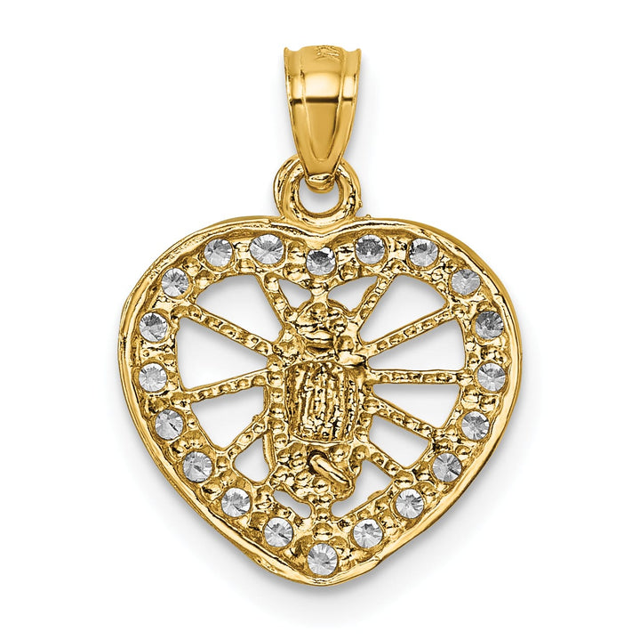 14K Yellow Gold CZ Heart Pierced Design Our Lady of Guadalupe Pendant