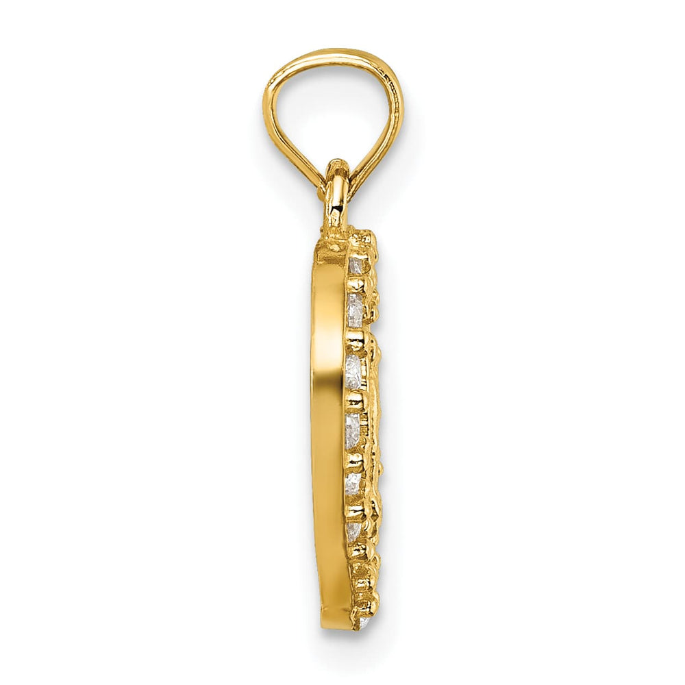 14K Yellow Gold CZ Heart Pierced Design Our Lady of Guadalupe Pendant