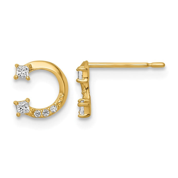 14K Yellow Gold CZ Horseshoe Post Earrings, view 1 of 4