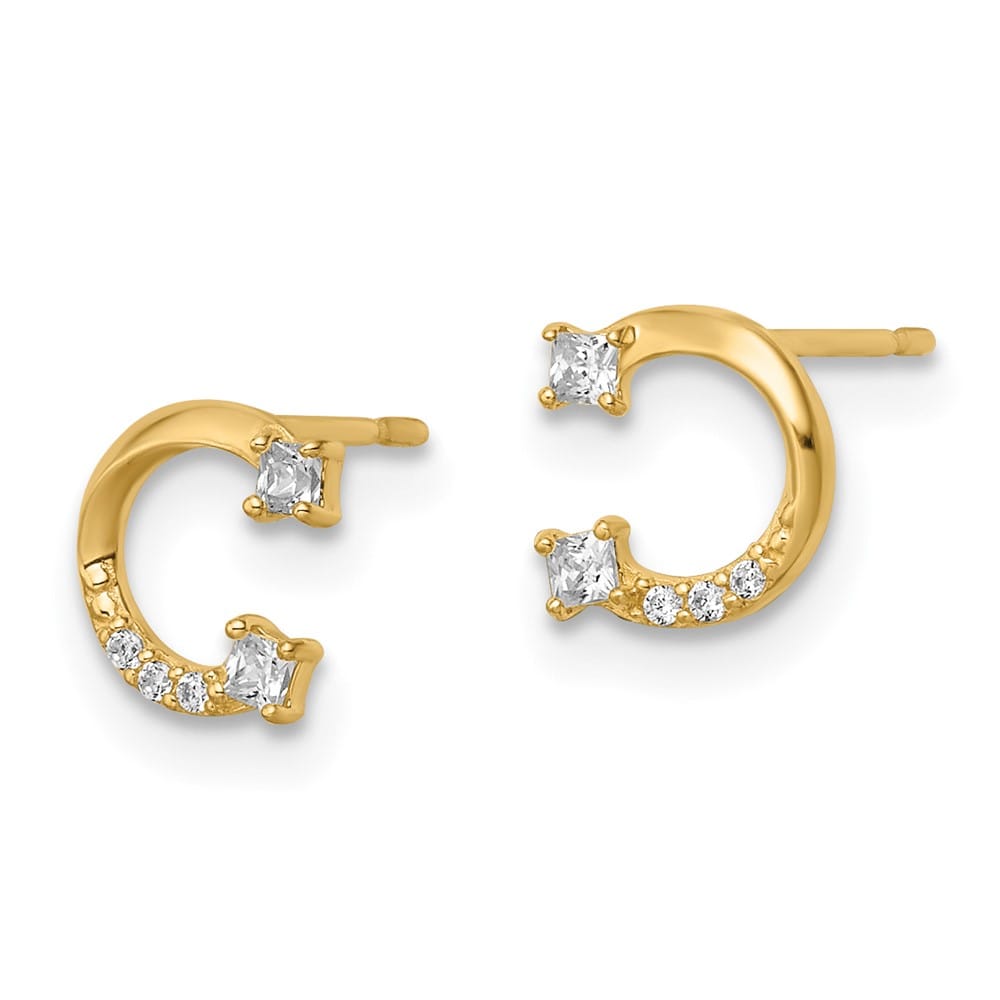 14K Yellow Gold CZ Horseshoe Post Earrings, view 2 of 4