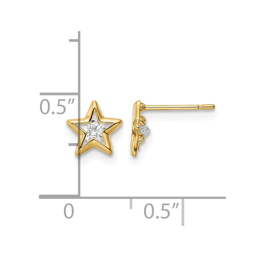 14K Yellow Gold CZ Star Post Earrings, view 4 of 4