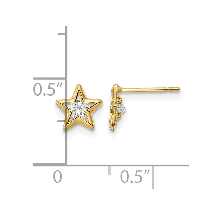 14K Yellow Gold CZ Star Post Earrings, view 4 of 4