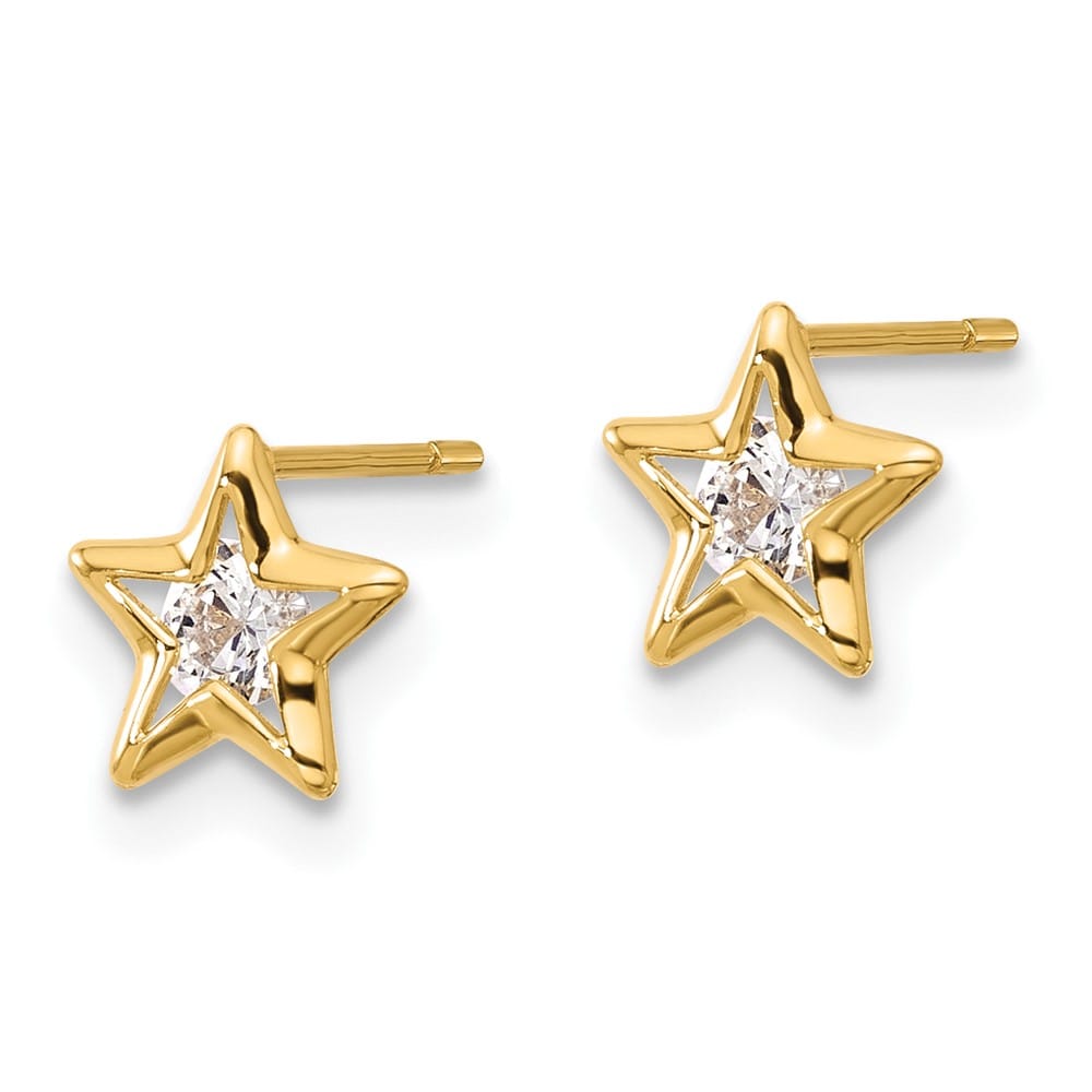 14K Yellow Gold CZ Star Post Earrings, view 2 of 4