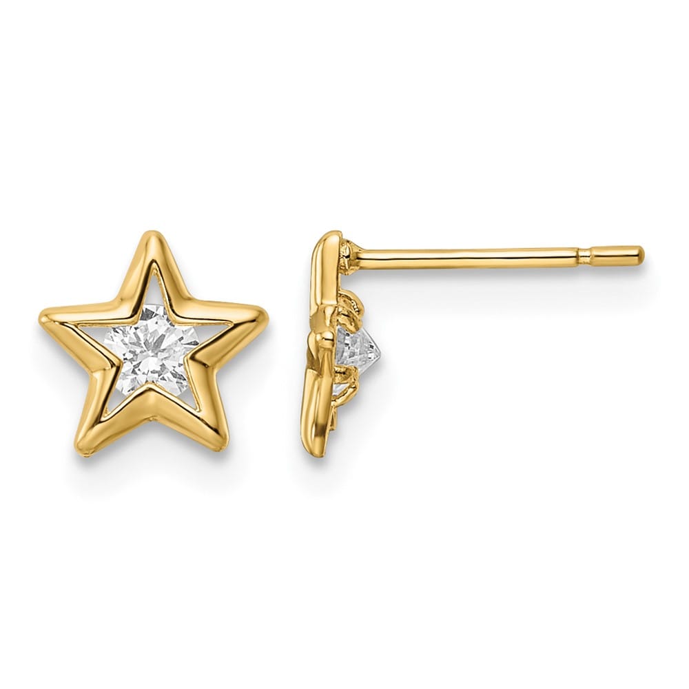 14K Yellow Gold CZ Star Post Earrings, view 1 of 4