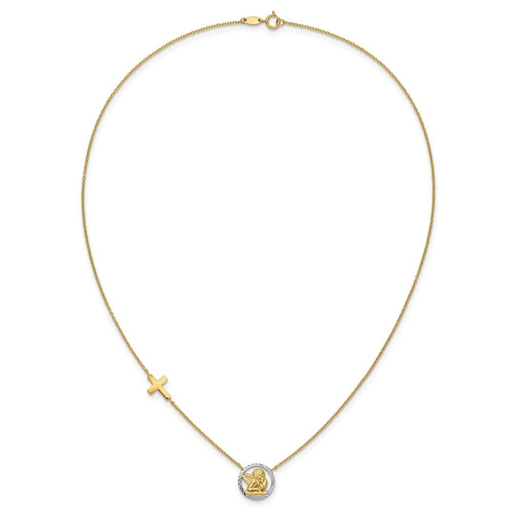 14K Yellow Gold D.C. Angel and Cross 17 inch Necklace